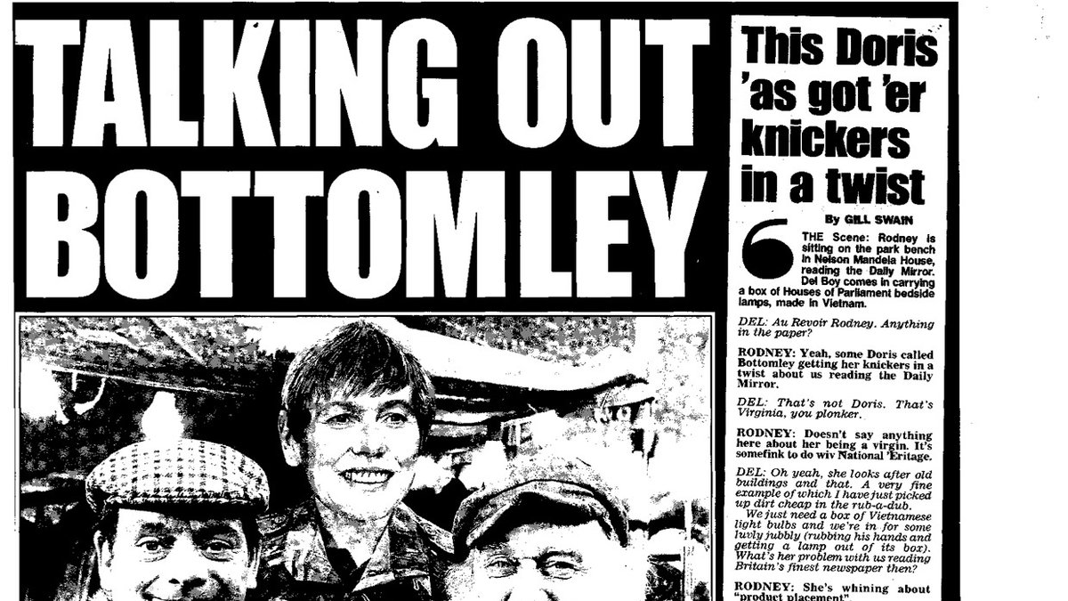 Enjoying the attention, the Mirror sought to find public support. Public relations officer Charlotte Harris, 28, from Brighton, said: "Even if Del Boy was seen glued to the paper, I think a Government minister has better things to do. It just makes her look a right dipstick."