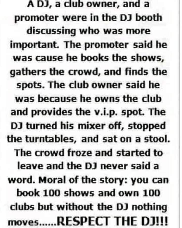 VishnuP88324858's tweet photo. Always respect a DJ because of them only you get enjoyment, fun,Dance,etc.
#thedjvishnu #djlife #djing #discjockey #respect #respectdjs #clubs #parties #events https://t.co/zWITVmGiqG