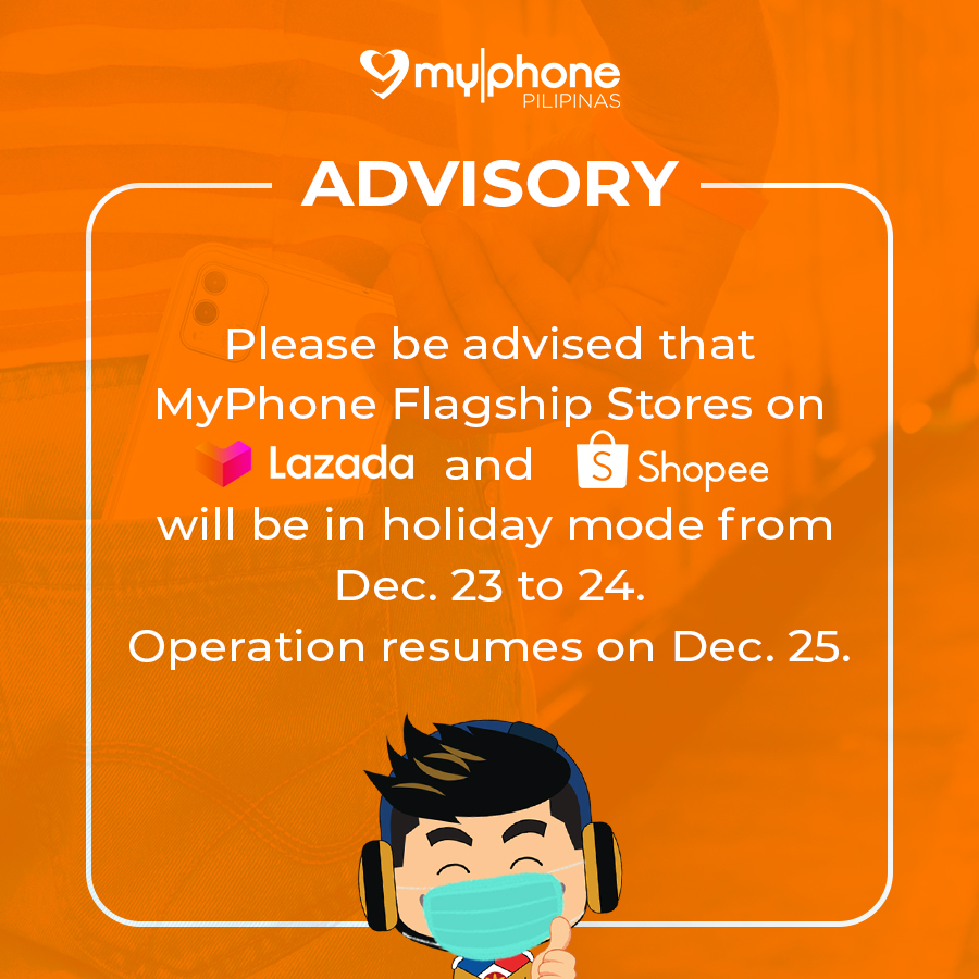 MyPhoneOfficial's tweet photo. βΌοΈADVISORYβΌοΈ
Ka-Tropa, please be advised that our flagship stores on Lazada & Shopee is currently on holiday mode until 11:59pm of Dec. 24 in celebration of our #SimplengPasko.
You may add to cart again staring 12mn of Dec. 25.
Have a meaningful & Blessed Christmas, Ka-Tropa. https://t.co/w3AFNlg8Jc