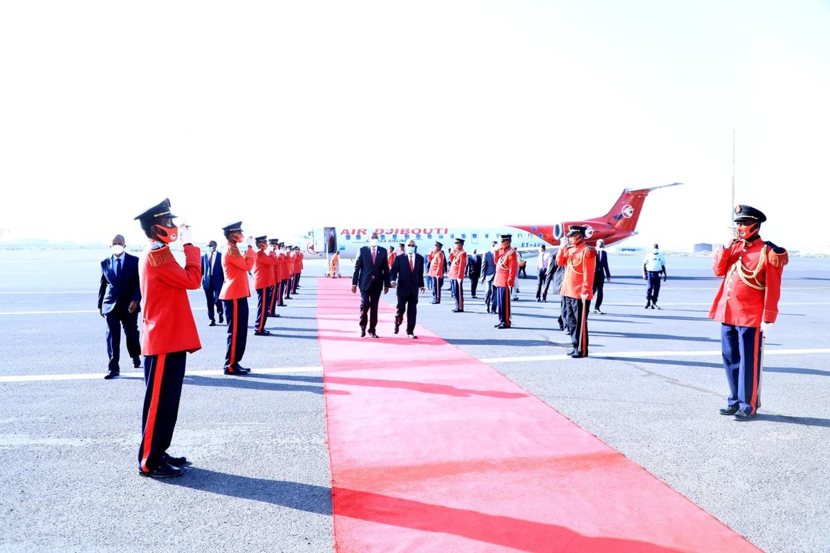 HargeysaTimes's tweet photo. The President of #Somaliland, @musebiihi and his delegation has been welcomed in #Djibouti by minister of Djiboutian officials, in Djibouti-Ambouli International Airport. https://t.co/ozXIybDVPO