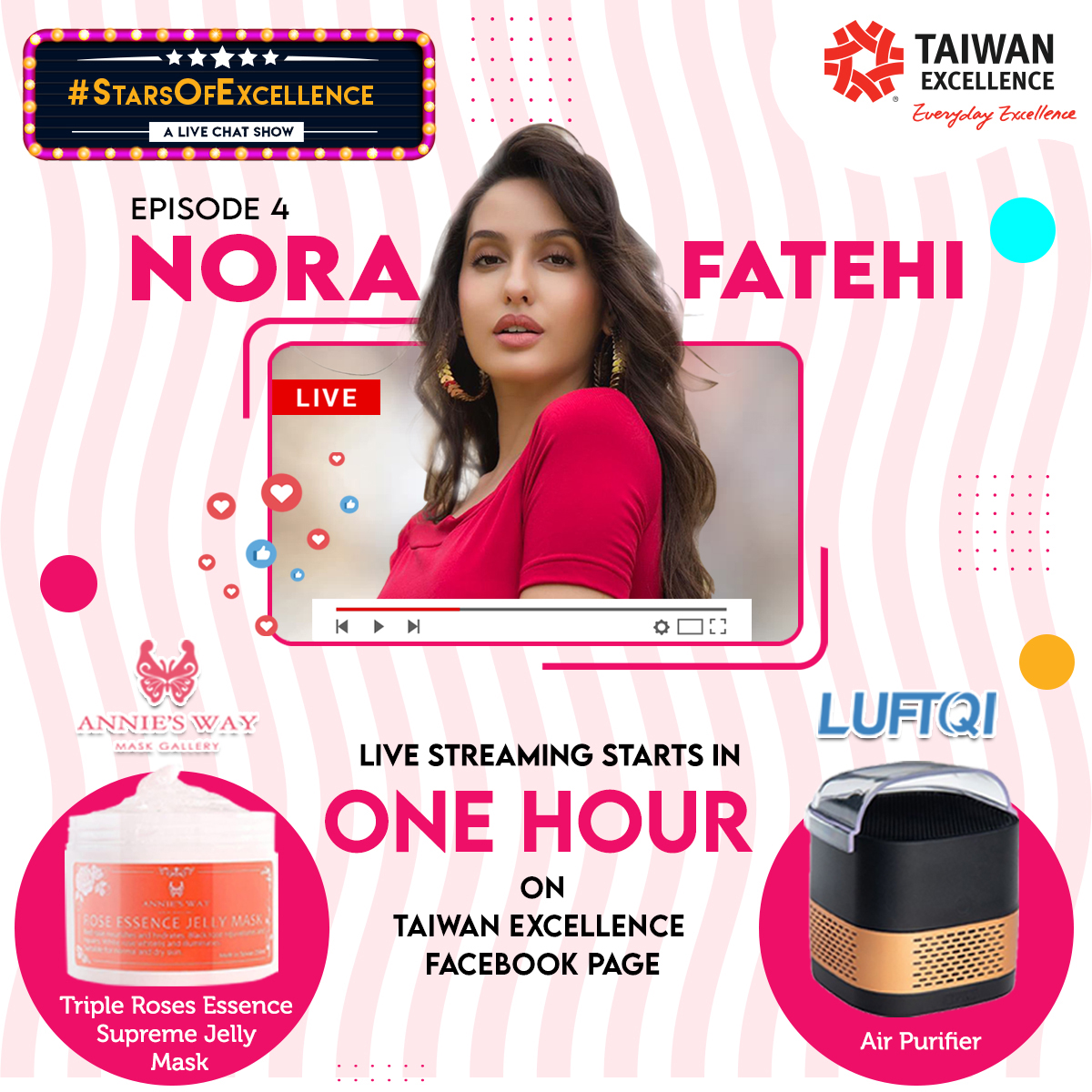 TE_Official_In's tweet photo. All set to meet the gorgeous Diva of B-town - Nora Fatehi? Live Streaming starts in just 1 Hour!

Stay tuned and get ready! 

@hankypanty @HelloLuft 

#StarsOfExcellence #TaiwanExcellence #Anniesway #LuftQi #EverydayExcellence #NoraFatehi #SorabhPant #ExcellenceLife #LIVE #FBLive https://t.co/tOTi3NyZwd