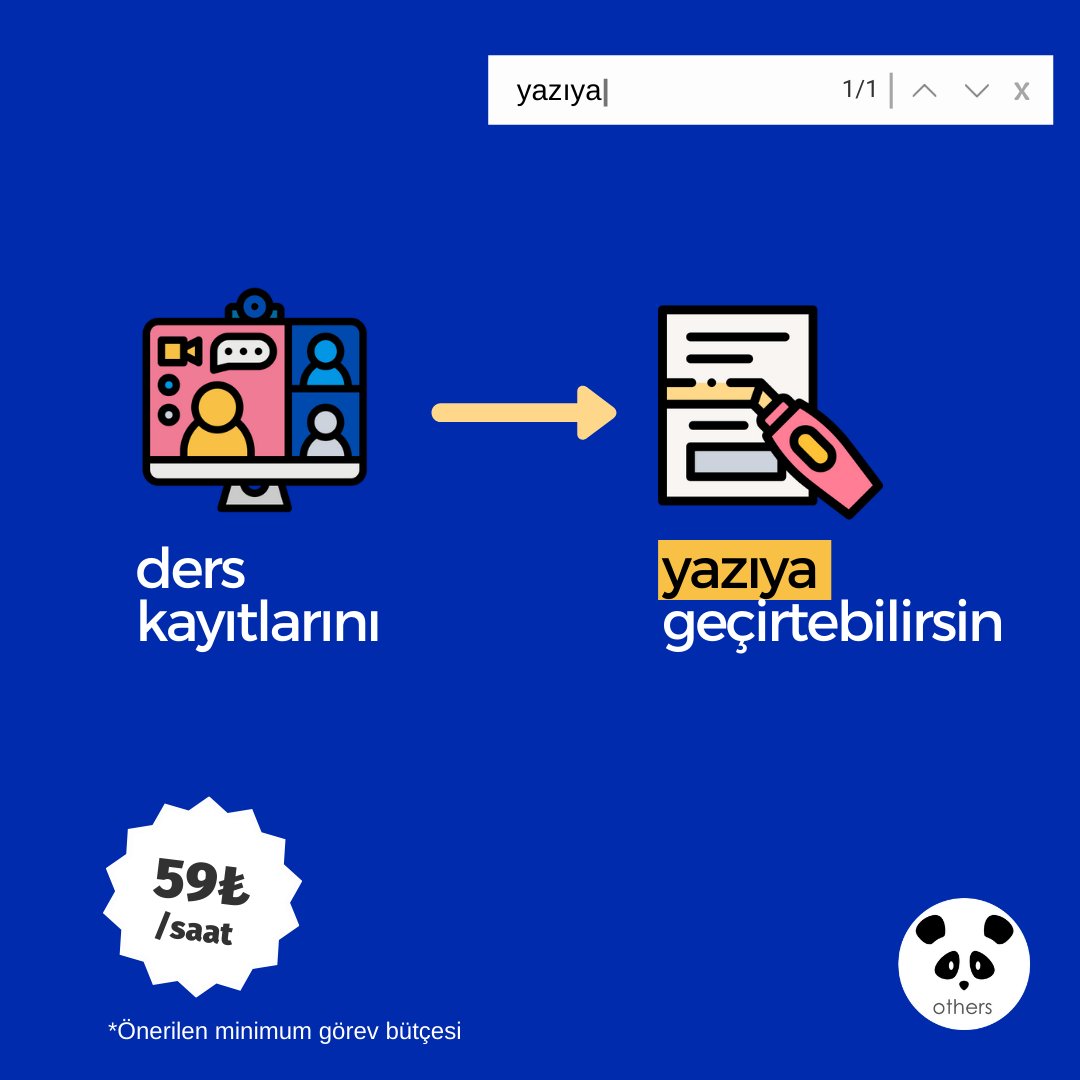 📚 Hemen bir görev oluştur ve ders kayıtlarını yazıya aktarabilecek birini bul! Böylece ders çalışırken anahtar kelimelerini aratabilir videoların içinde kaybolmazsın!