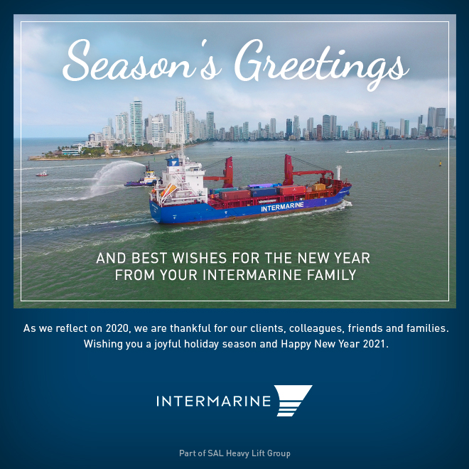 Intermarine_'s tweet photo. As we reflect on 2020 we are thankful for our clients, colleagues, friends and families. We wish you a joyful holiday season and Happy New Year 2021. #MerryChristmas  #Intermarine #linerservice #americas #apassionforshipping https://t.co/ShjJ8nQ0L2