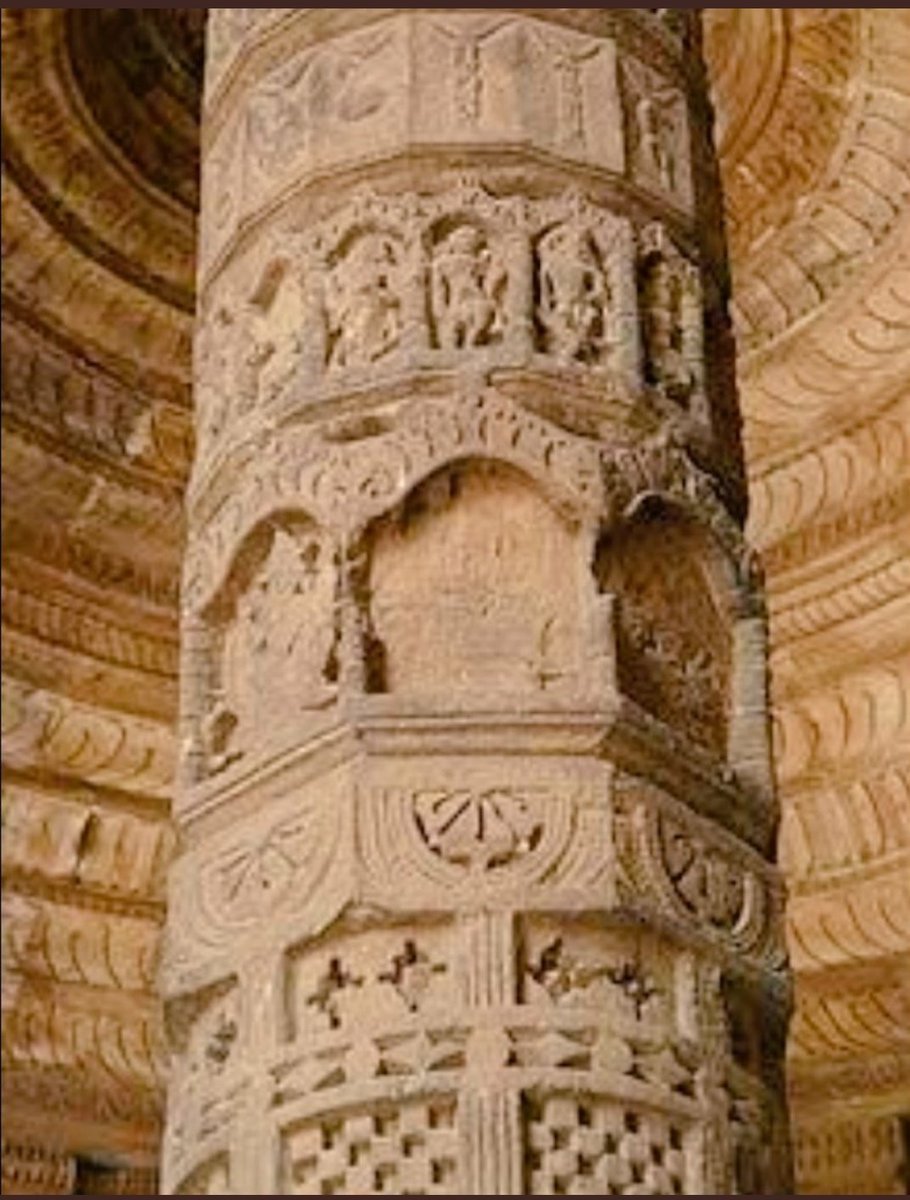 In first picture you can clearly see Devi Saraswati engraved in the pillar. In rest pictures, that are at back side you can clearly see Devi and Swastika.Similarly there are many more pictures there revealing the truth. Source: Sita Ram Goel Ji , Praveen Mohan Ji