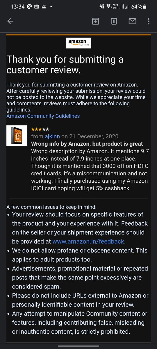 udnukyaja's tweet photo. @amazonIN Amazon India can you please let know what info is false in my feedback to you. Do you accept only praises. https://t.co/XMwtMtSwTU