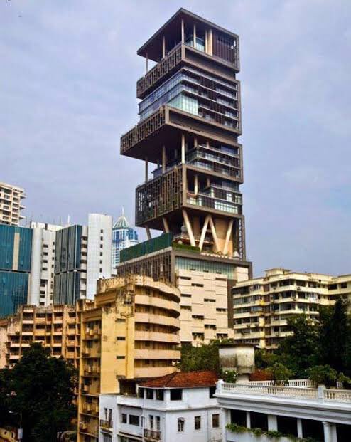  It has 9 fast elevators,with different use,some elevators are only used by the Ambani family while the others are for guests...Contrary to many media reports, Antilia is not located in the slums. It sits Altamount Road, one of the most expensive addresses in the world.