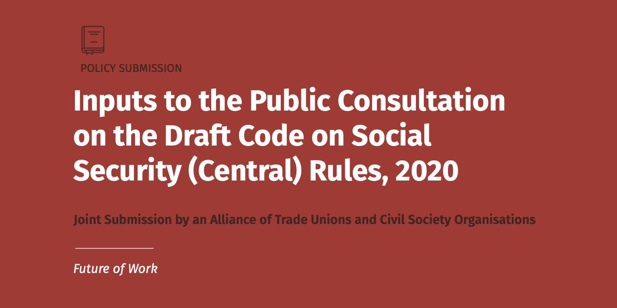 cis_india's tweet photo. Read our joint submission in response to the public consultation of the Ministry of Labour and Employment on the draft Code on Social Security Rules, 2020, in collaboration with @ITforChange, various unions, and civil society organisations
https://t.co/mvyDEqNxqF https://t.co/gw7v1gnsaq