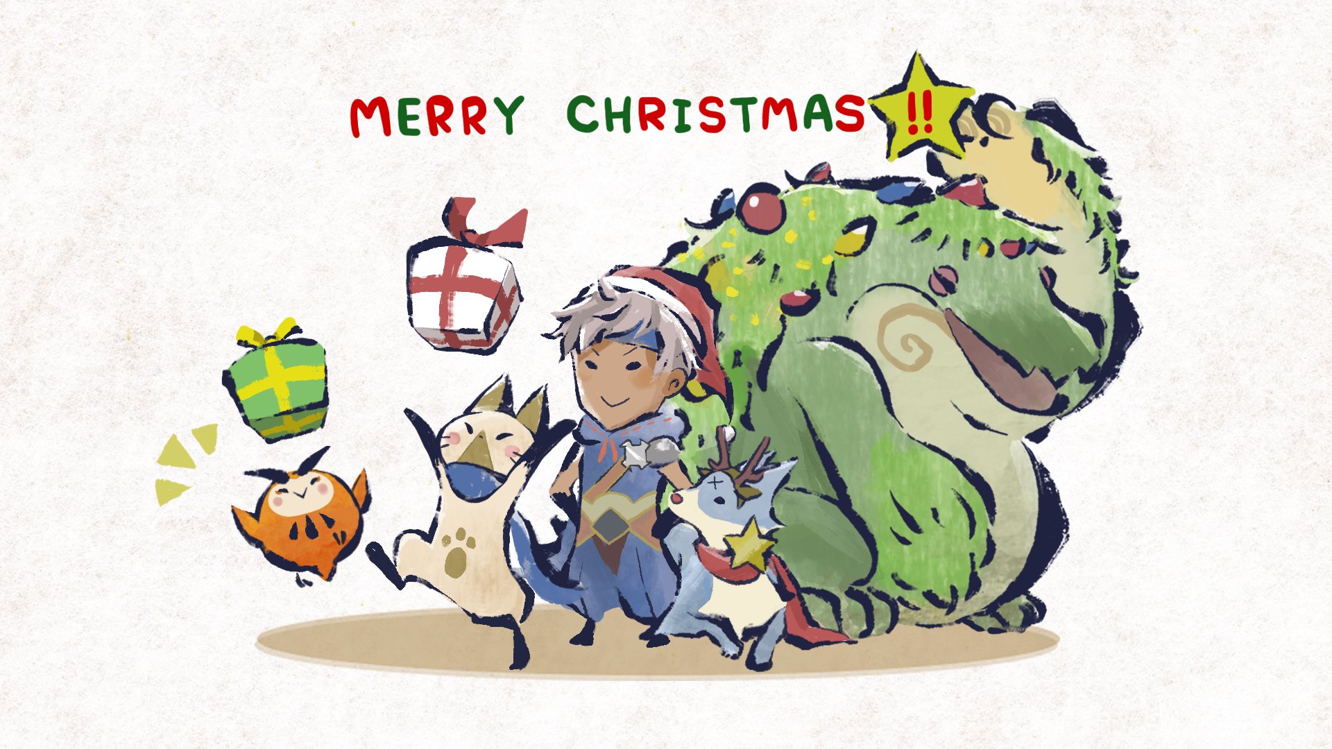 モンスターハンターライズ公式 ディレクターの一瀬です インスタ系のイラスト担当してくれてる子が クリスマス用イラストを描いてくれました ありがたや 少し早いですが 皆さんよきクリスマスを