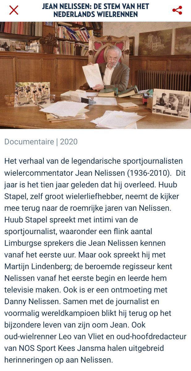 WielerbaanGL's tweet image. TV TIP 23 december: Jean Nelissen: De stem van het Nederlands wielrennen vanmiddag op NPO 1 om 17:05 uur. 

Met o.a. Huub Stapel en Fred Rompelberg die over Jean Nelissen (400 meter van WIELERBAAN GELEEN geboren) praten.