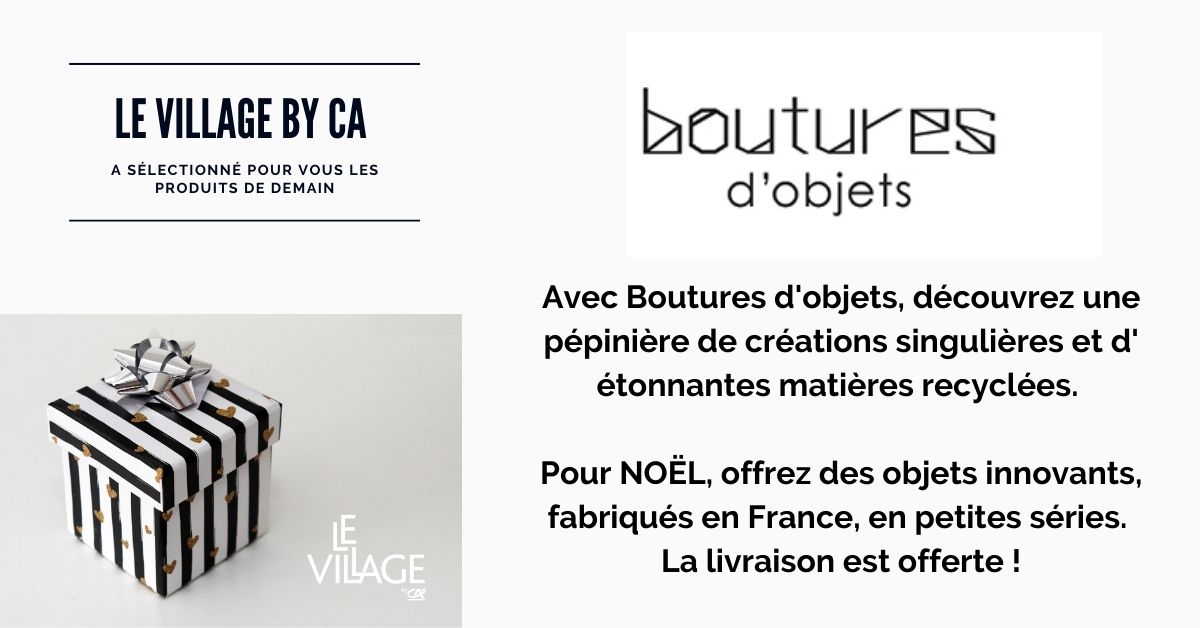 🎁 1 JOUR – 1 STARTUP – 1 CADEAU
Boutures d'objets édite des luminaires et objets décoratifs, imaginés par des designers, éco-conçus et fabriqués en France à partir de matériaux recyclés surprenants et innovants. 
A découvrir sur notre site👉 
levillagebyca.com/fr/marchedenoel 🎄