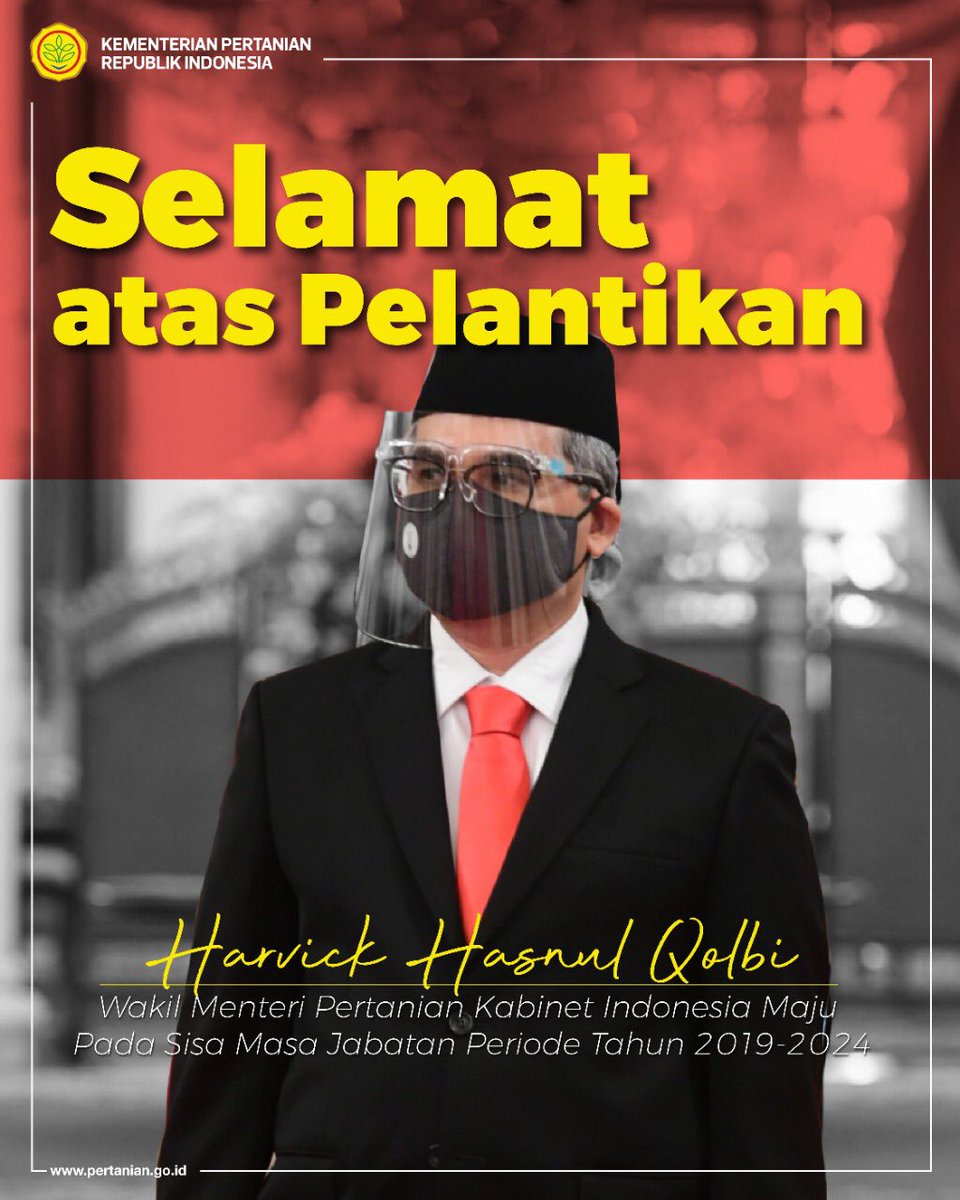 kementan's tweet photo. Selamat atas pelantikan Bapak Harvick Hasnul Qolbi sebagai Wakil Menteri Pertanian RI pada sisa masa jabatan Kabinet Indonesia Maju Periode Tahun 2019-2024.

Bersama kita wujudkan pertanian Indonesia maju. 

#PertanianIndonesiaMaju https://t.co/n7qGxM8jiD