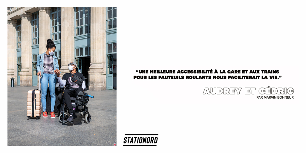 🧑‍🦽Pour Audrey et Cédric et pour toutes les personnes en situation de #handicap, la nouvelle Gare facilitera l'accès aux fauteuils roulants. #StatioNord
Jusqu'à fin février, rendez-vous en #GareDuNord pour découvrir l'exposition de #MarvinBonheur ! 📸