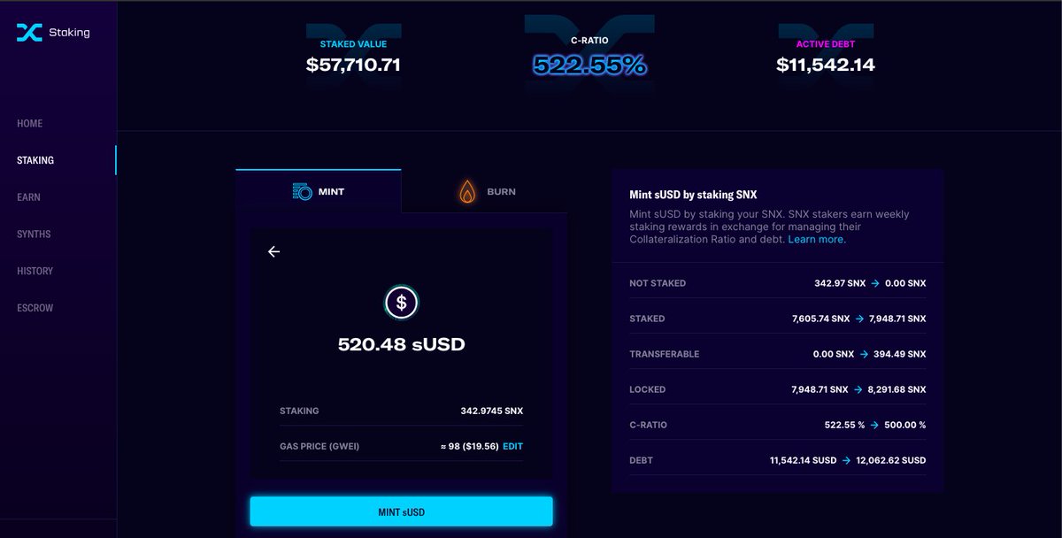 1/ At the foundation of the SNX protocol is the debt poolSimilar to the way people in  @MakerDAO mint  $DAI by staking  $ETH and a range of other assets..People in Synthetix stake  $SNX and mint  $sUSDIn return for staking they receive inflation rewards in form of  $SNX (28% APY)