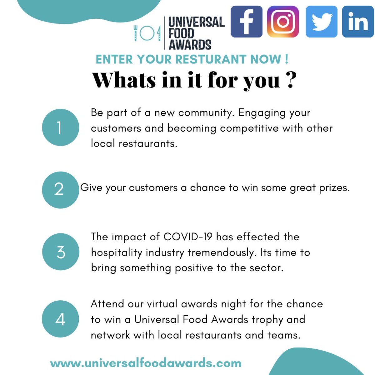 UniversalFoodA1's tweet photo. What’s in it for you ? 

We want you to come and join the Universal Food Awards community 🙌🏻 

Enter now for free 

https://t.co/VfMYG2i5YE https://t.co/ThQTvkKc5H