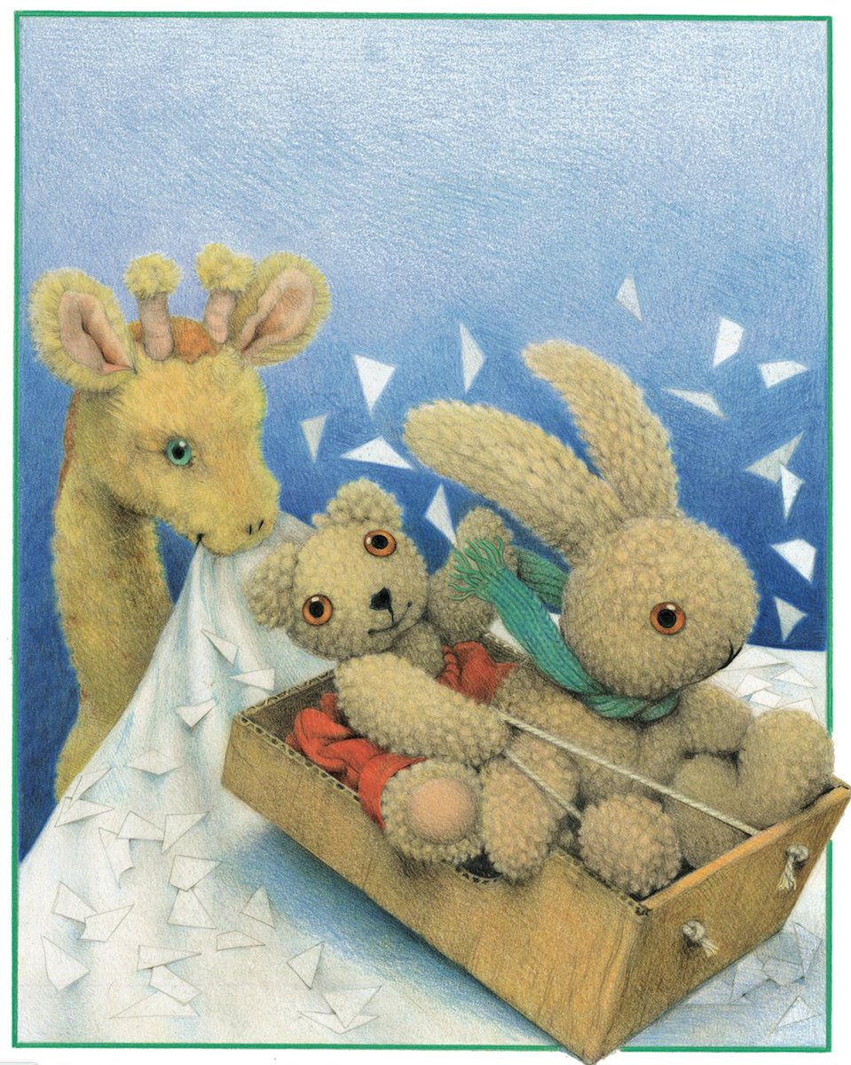 #OldBearAdventCalendar No 23. Little Bear and Rabbit don't need real snow to go sledging. An old sheet and some slippery paper pieces will do! #AdventCalendar #HAPPYCHRISTMAS  #Snow #bears