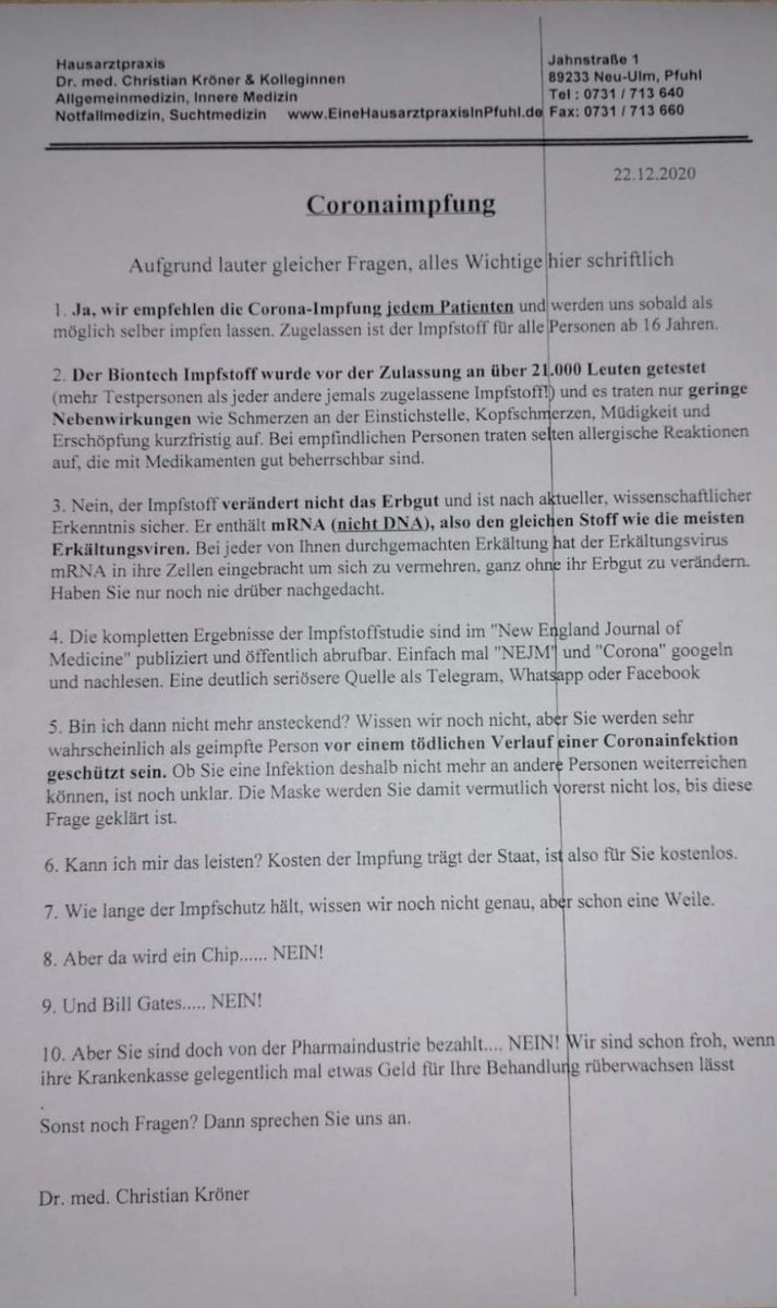 Kollege Christian aus dem Nachbarlandkreis hat einen Zettel an die Tür gehängt, der viral geht. 👍🏻 Er hat ausdrücklich das retweeten erlaubt und freut sich über Unterstützung, denn auf FB wird er von Trollen überrollt. #proImpfung