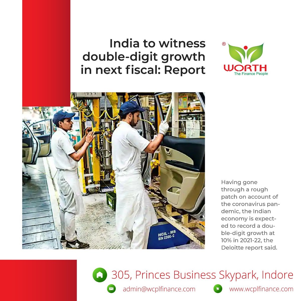 India to witness double-digit growth in next fiscal....
Report by Deloitte

#finance #financialservices #financialadvisor #financialconsultant #debtsyndication #businessconsultant #directconsulting #equityplacement #audit