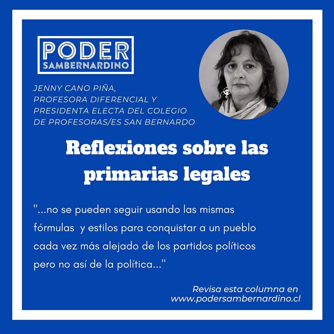 PSambernardino's tweet photo. #ColumnaSambernardina | "Reflexiones sobre las primarias" por @JennyCanoJC, Profesora Diferencial y Presidenta Electa del @ColegioProfes San Bernardo. Revisa la columna en https://t.co/6n8vmYQygZ https://t.co/3oLTljvMve