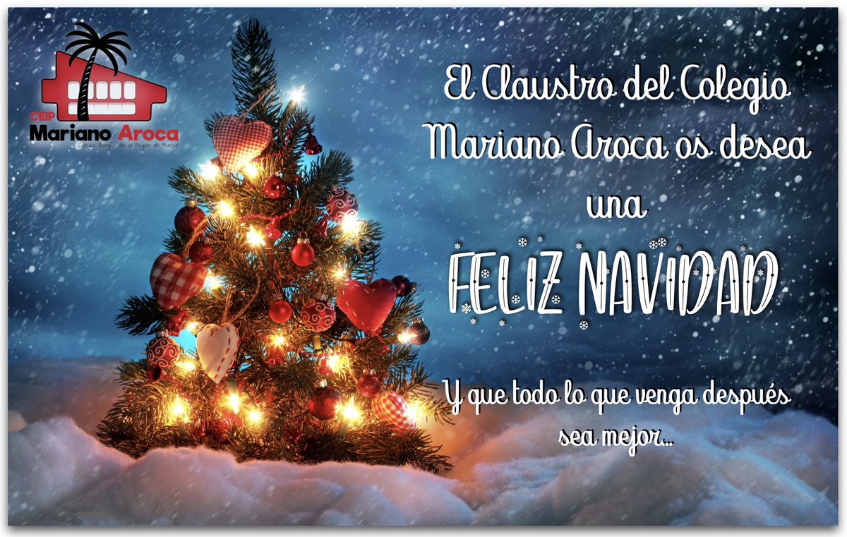 CBMMarianoAroca's tweet photo. Feliz Navidad y Felices Fiestas 🎄 de parte de toda la comunidad educativa del colegio Mariano Aroca López 🤗 Vamos a por un gran 2021 🙌🏻 https://t.co/miYzLaWv54