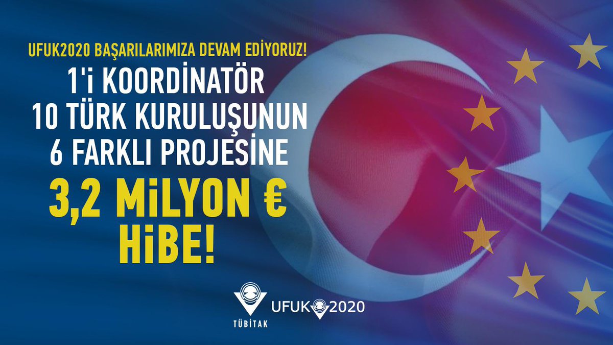 Ufuk2020 Programı’nın⠀
 
👨‍👩‍👧‍👦Güvenli Toplumlar ile 
🌐Yeniliğe Hızlı Erişim alanları kapsamında
 
🏭1'i koordinatör 10 Türk kuruluşu,⠀
🧠6 farklı projeyle,⠀
3,2 Milyon € katkı almaya hak kazandı.⠀
⠀
Tebrikler!⠀
 
@Ufuk2020_TR 
 
👉🏻ufuk2020.org.tr/tr/haberler/uf…