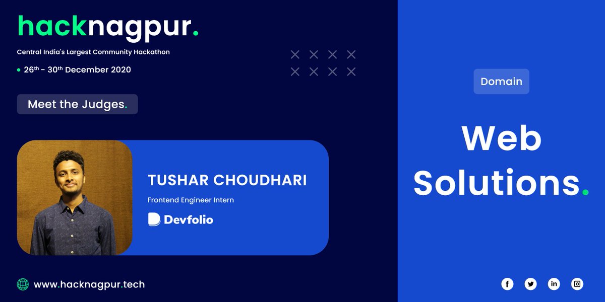 madeinagpur's tweet photo. Make your every effort count, as we've our next Judge to analyze all the technical aspects of your web development! 
Meet Tushar Choudhari(@xyztush), Frontend Engineer Intern at Devfolio. 
It's your turn now to manage stuff and clear it out in just 5 days! https://t.co/AAPfIH1TbX