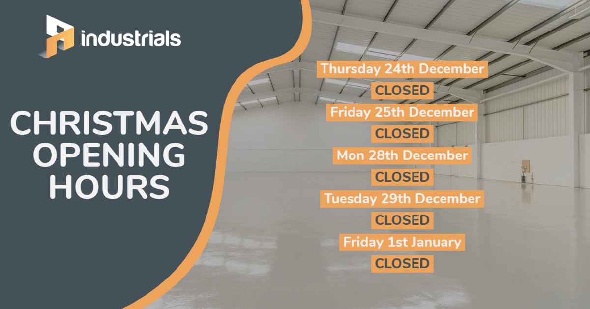 Our standard business hours are 9am-6pm, Monday-Friday however Industrials is closed over the Christmas period from the 24th December and open again on the 30th December. In the meantime, check out our website to see our current vacant properties. industrials.co.uk