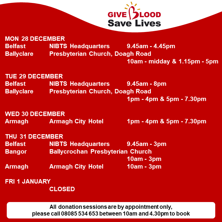 GiveBloodNI's tweet photo. There are still a few appointments left to donate blood next week, just give us a call on 08085 534 653 to book your slot. https://t.co/YHEhM6bKU2