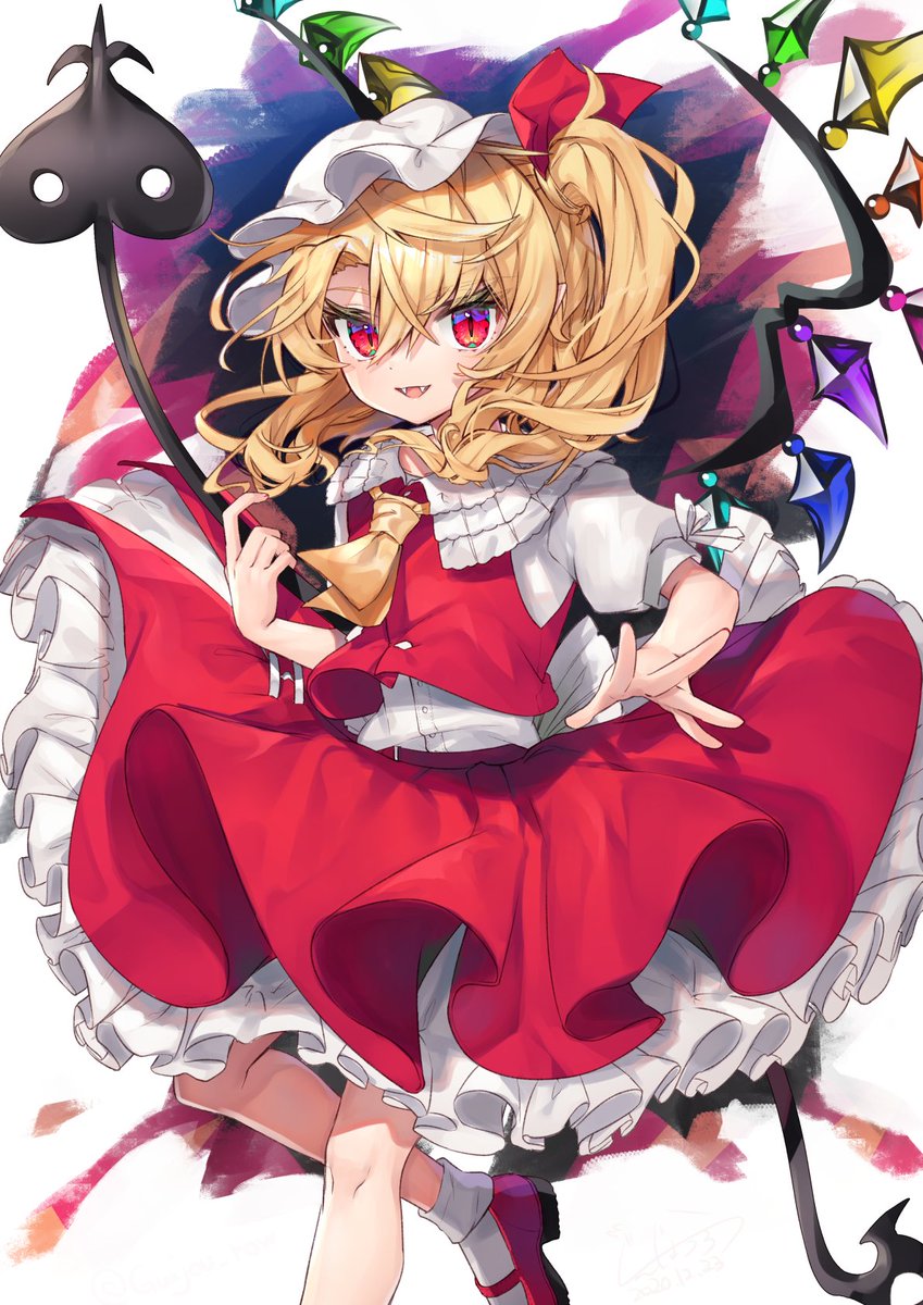 flandre scarlet 1girl hat laevatein (touhou) solo blonde hair mob cap skirt  illustration images