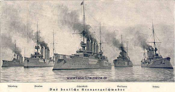 Viz-admiral von Spee's Ostasiengeschwader had crossed the Pacific and was coaling at Easter island and after making contact with the Leipzig which was further up the coast both ships joined the Admiral there.