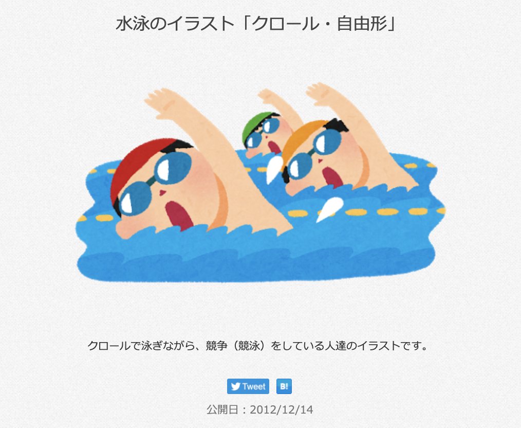 三浦靖雄 登録581号は芦花公園の名倉堂整骨院に貼ってある スイミングサークル募集 の紙 使用はいらすとや が始まった12年の素材 水泳のイラスト クロール です 初期は今よりキャラの頭身が低いのが特徴の１つ いらすとや いらすとやマッピング