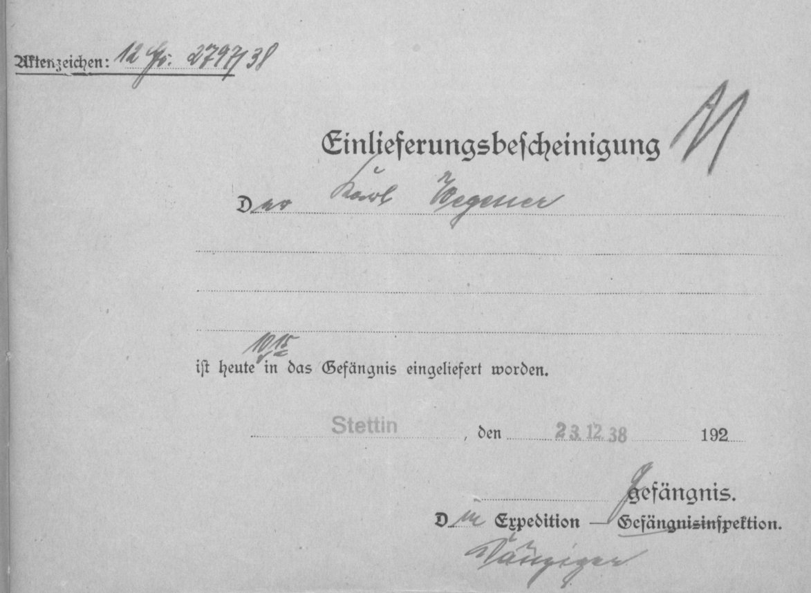 Heute vor 82 Jahren, einen Tag vor #Weihnachten wurde mein Großonkel Karl beim Besuch seiner Schwester Frieda in Stettin von der #Gestapo festgenommen.