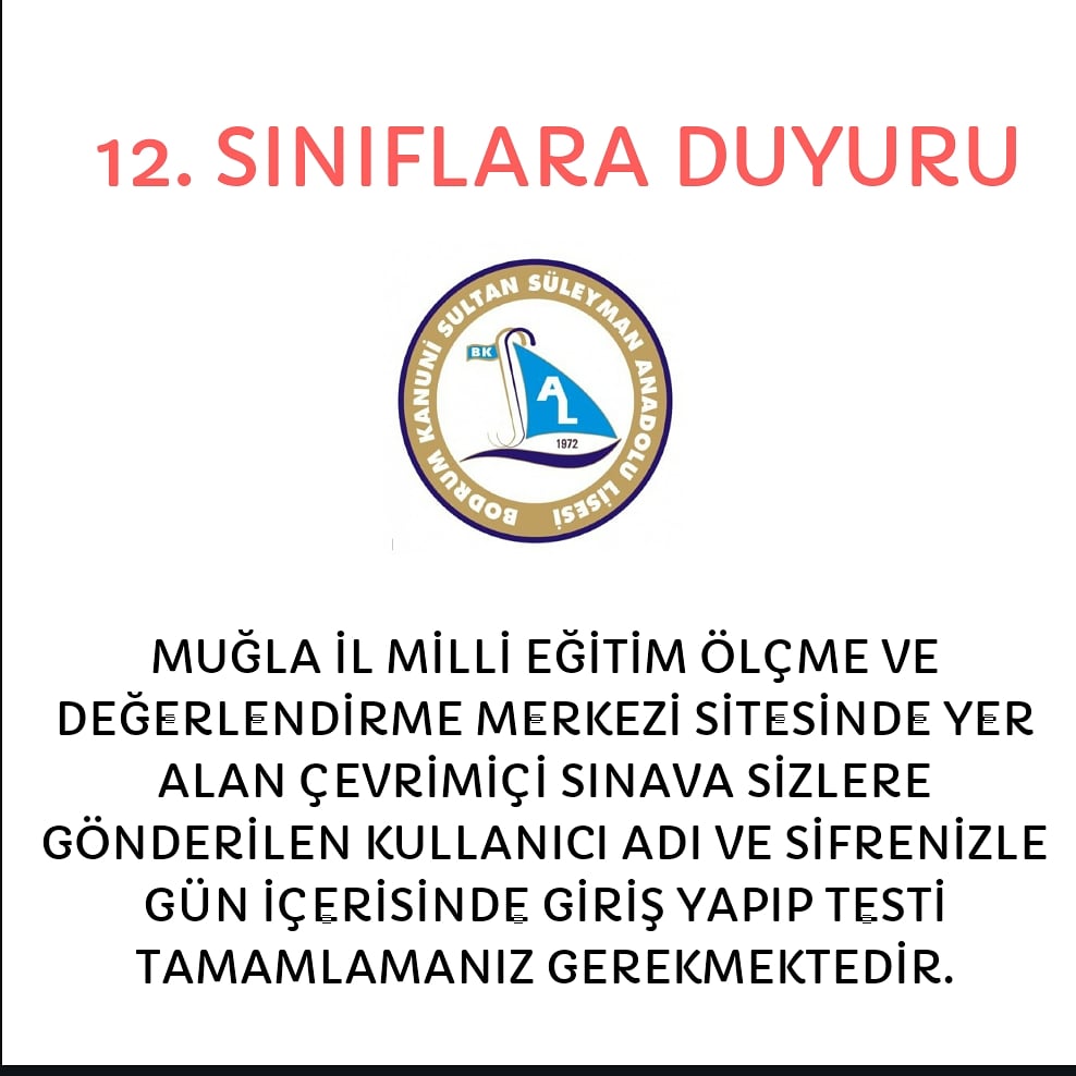 Bodrumkssal's tweet photo. 12. Sınıflara Duyuru... https://t.co/I55F9dGVzK