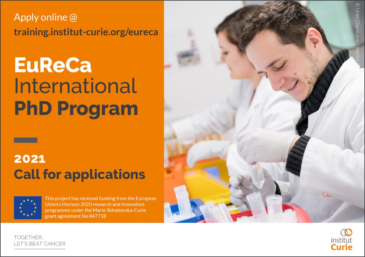 Institut Curie (@institut_curie) on Twitter photo #TrainingUnit | EuReCa, our international PhD program cofunded by the <a href="/EU_Commission/">European Commission</a>, is recruiting 12 PhD students to start in September 2021! 👩🔬
You can apply to 1 or 2 project(s) via the online application system until January 14th, 2021. Join us! ⏩ ow.ly/6yyp50CBPbY #TrainingUnit | EuReCa, our international PhD program cofunded by the <a href="/EU_Commission/">European Commission</a>, is recruiting 12 PhD students to start in September 2021! 👩🔬
You can apply to 1 or 2 project(s) via the online application system until January 14th, 2021. Join us! ⏩ ow.ly/6yyp50CBPbY