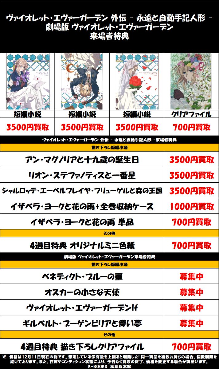 K Books秋葉原本館アニメ ゲームグッズ En Twitter 買取情報 ヴァイオレット エヴァーガーデン 来場者特典冊子も買取を行っております 外伝 永遠と自動手記人形 の冊子は特に高額での買取を実施中 Kbooks