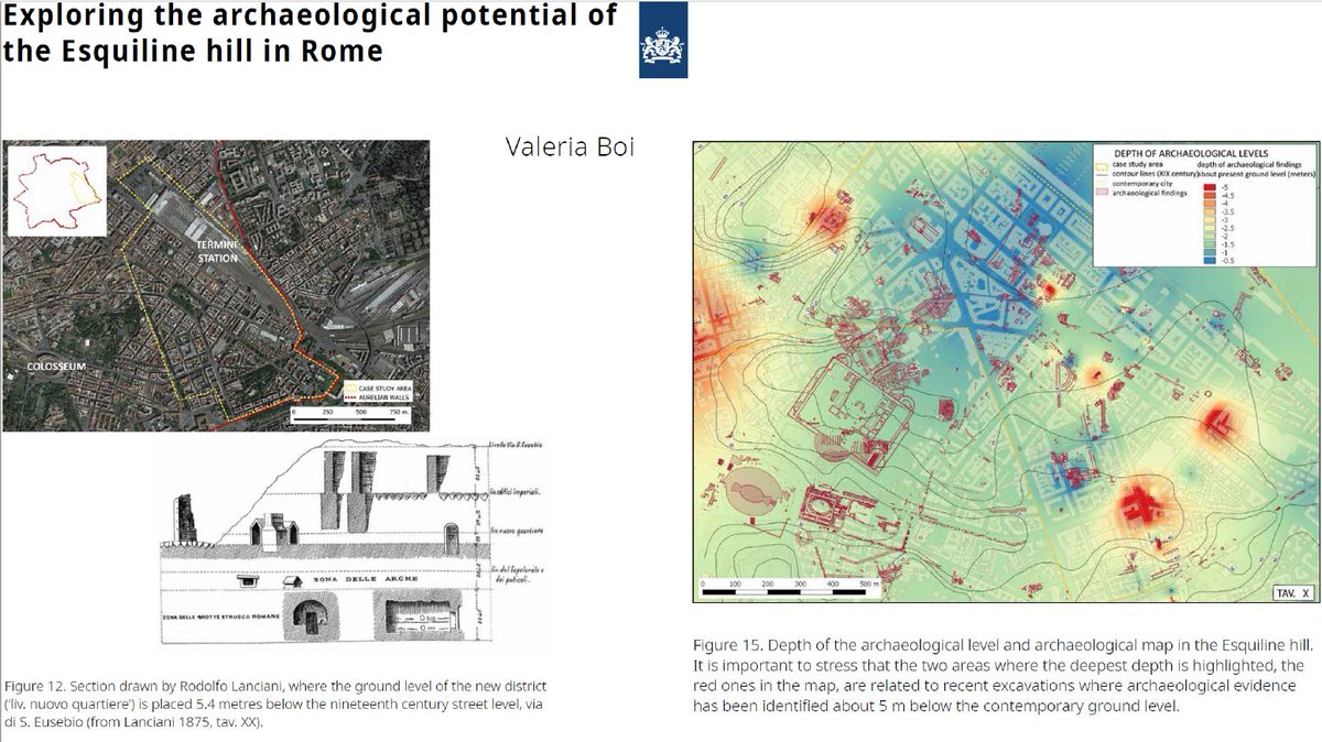 Another approach from  #Italy is presented by Valeria Boi. The Esquiline Hill in  #Rome was radically landscaped in the 1800s.  #GIS has been used to create sophisticated deposit models with information from a wide range of sources. 17/20