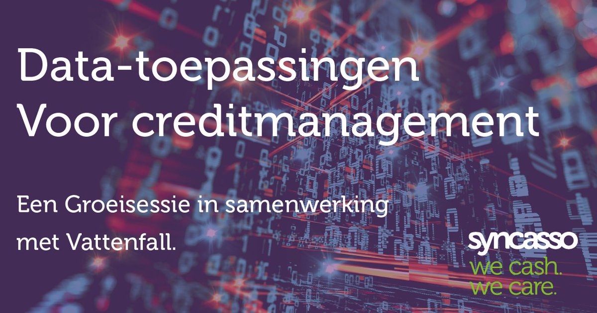 Syncasso's tweet image. Tijdens een Syncasso Groeisessie vertelde Martin Neef vanuit zijn kennis van data-analyse én creditmanagement  hoe data binnen het creditmanagementproces van Vattenfall wordt benut. Lees hier verder: syncasso.nl/news/groeisess…