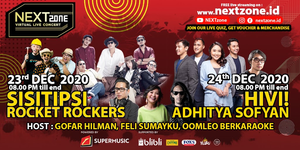 SuperMusic_ID's tweet photo. Oi Superfriends! Cheer up lagi di weekdays akhir taun ini bareng konser virtual seru! 23-24 Desember bakalan ada @sisitipsi @rocket_rockers @sayhivi dan @adhitiasofyan di NEXTZone Virtual Live Concert!

#NEXTZone #SUPERMUSIC #KonserMusik #VirtualConcert https://t.co/JaFrWJk6lS