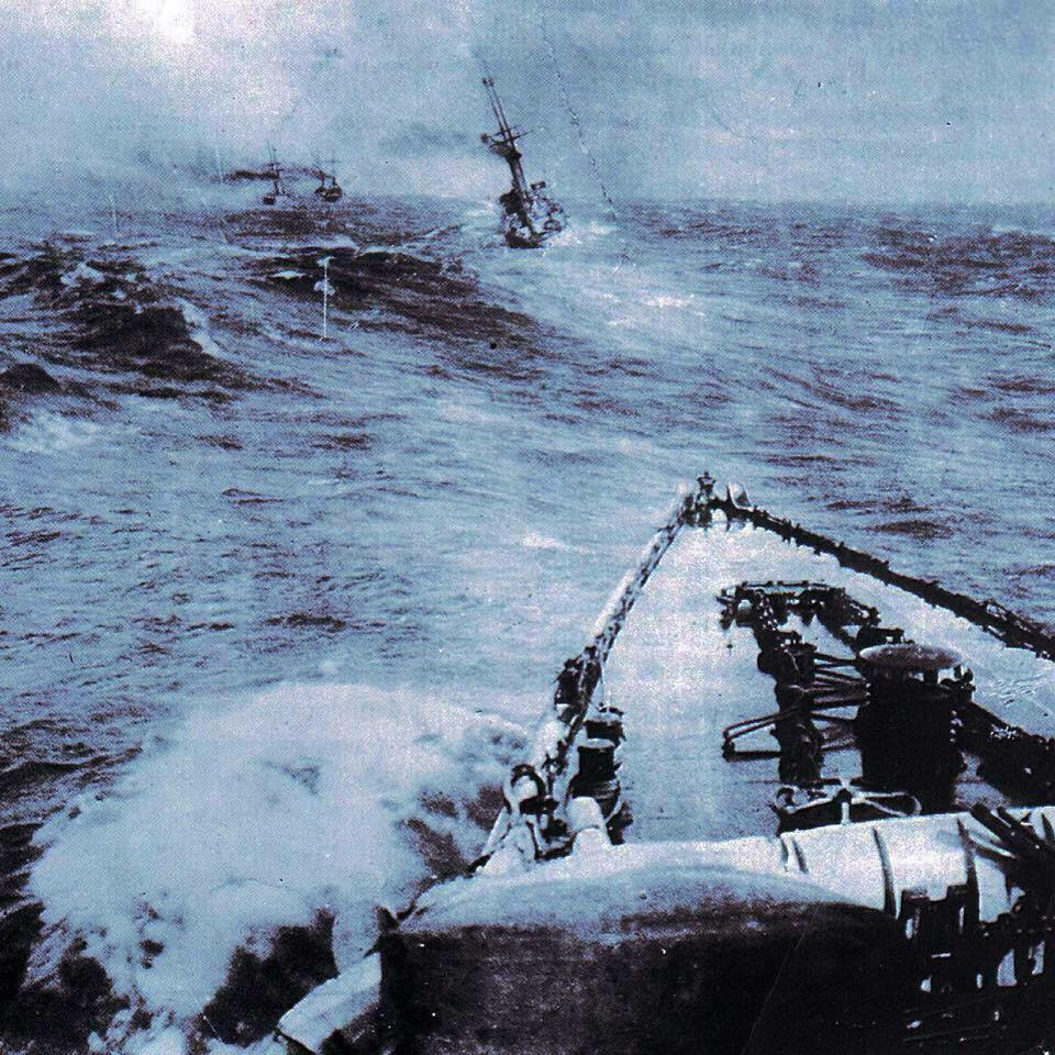 Following the battle the German fleet took it in turns to coal at Valparaiso and then swept south towards the Straits. A storm caused much of the excess coal that was being stored on deck to be washed away or jettisoned to stop the cruisers from capsizing.