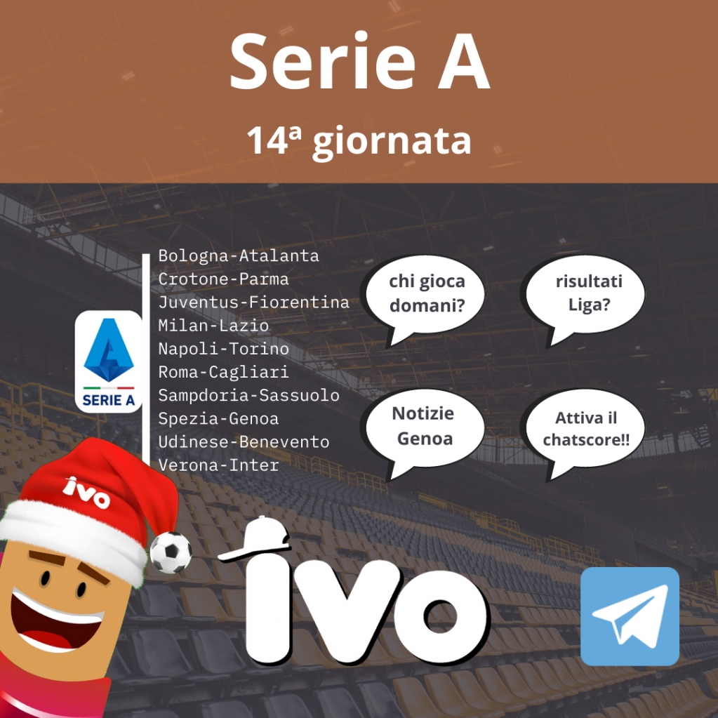 IVO_Sports_'s tweet photo. ⚽🎅 Turno prenatalizio! 14° di #SerieA tra oggi e domani! 
Amici mi raccomando, massima prudenza! 
😷 #Mascherina, #distanziamento, #igiene delle #mani! 
E #restateacasa, ci abbracceremo tutti quando sarà possibile!

📲 https://t.co/0oj6XL55hv

🎄 #BuoneFeste dal vostro IVO!🍾 https://t.co/NcVI0HEWkP