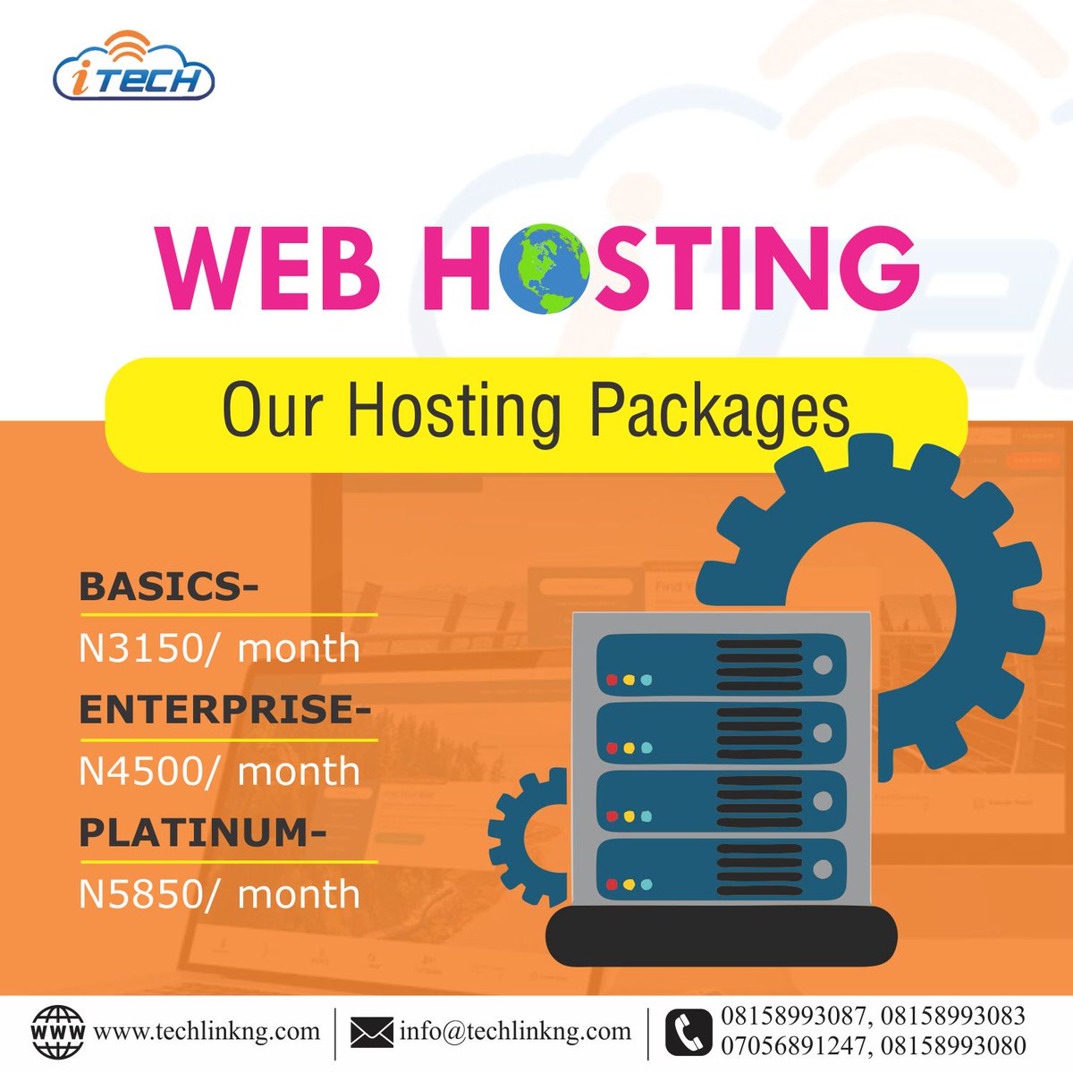 TechLink5's tweet image. WEB HOSTING.
Get the best reliable and affordable hosting plans from I-Tech.
Click here: techlinkng.com/web-hosting/
to know more about our services.