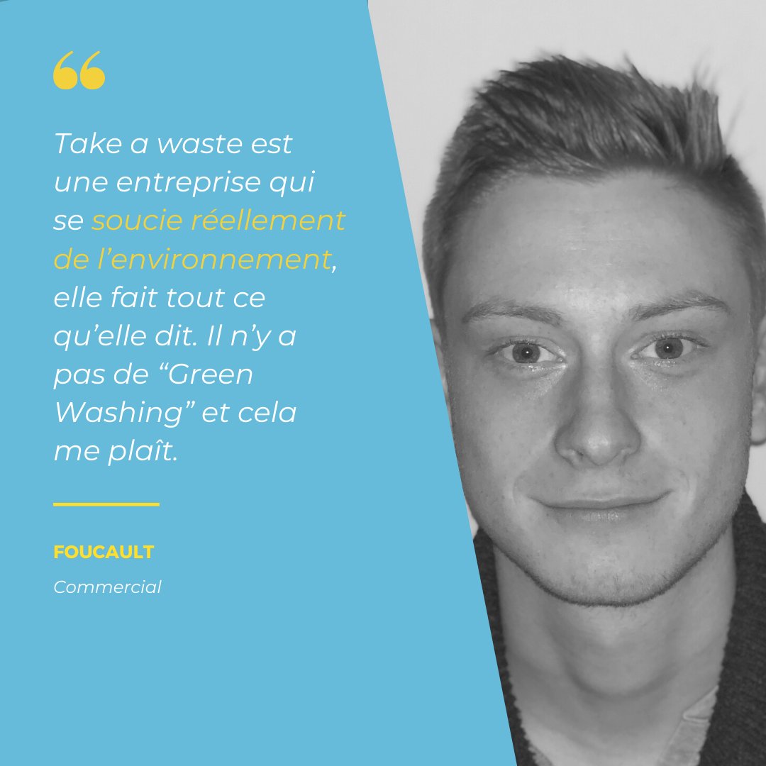 Take_a_Waste's tweet photo. Voici Foucault Le Chatelier ! En tant que commercial il encourage de nouvelles entreprises à trier, recycler et réduire leurs déchets aux côtés de Take a waste. https://t.co/xka6MHuiVv