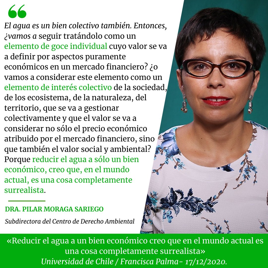 Dra. Pilar Moraga Sariego (CDA @DerechoUChile / @CR2_UChile) por el #agua transada en la bolsa: “Reducir el agua a un bien económico, en el mundo actual, es una cosa completamente surrealista”. Revisa la entrevista completa en: uchile.cl/u171842 | #AguasUChile #20AñosCDA