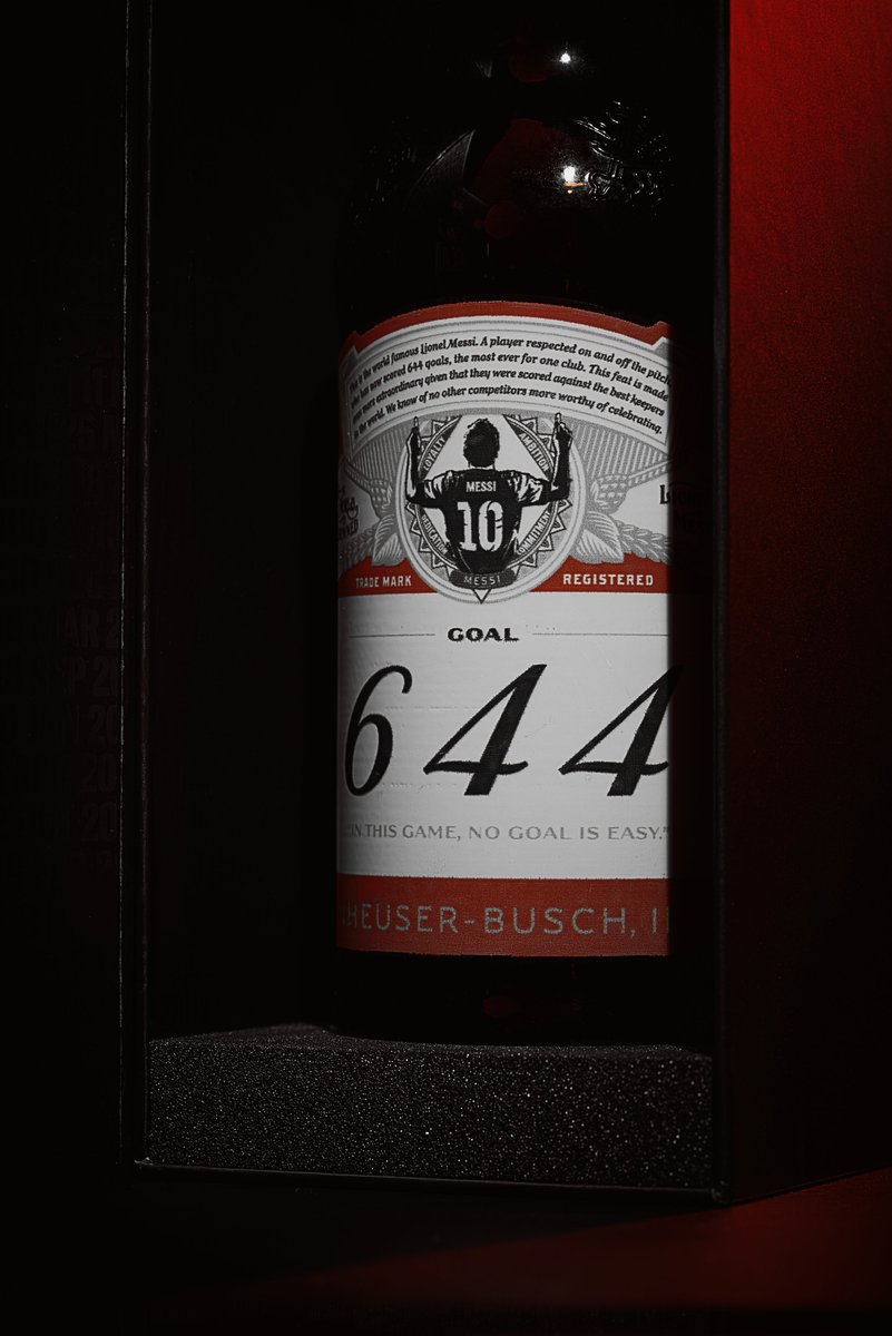 budfootball's tweet photo. 644 goals = 644 moments of Messi magic

And yes, we’ve created a custom bottle for every single goal to send to the keepers to toast their part in history.

Kings recognize Kings 👑

#BeAKing #Messi #KingOfBeers #KingOfFootball https://t.co/J3qo6Im3CE