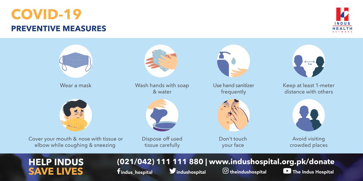 IHHN_PK's tweet photo. Coronavirus can survive in the air and on surfaces long enough for someone to contract it. You could be infected if you touch your mouth, nose, or eyes after touching a surface or object that has the virus on it.
Take care and stay safe!
#IndusHealthNetwork #COVID19 https://t.co/CK3OVElDL5
