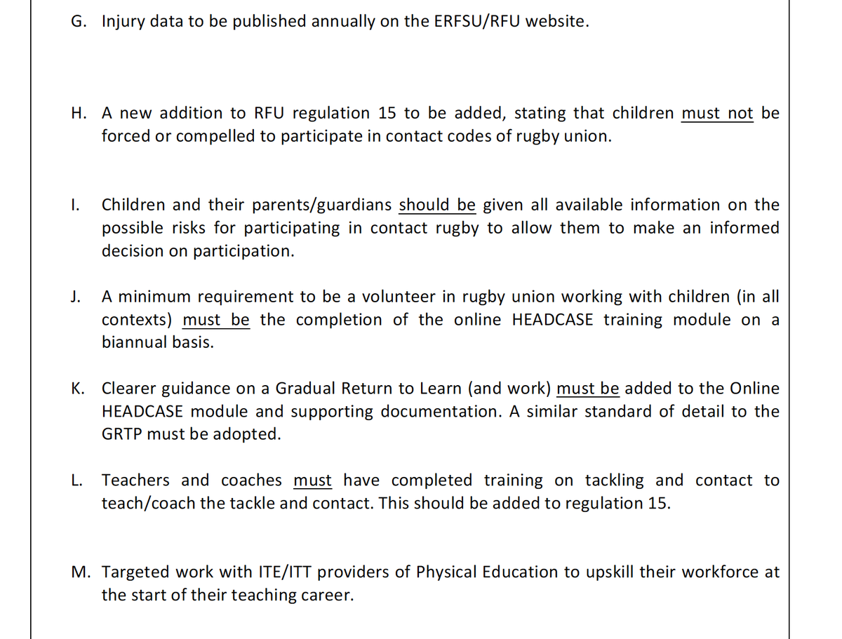 We now have an opportunity to stop a generation falling victim to the same ill-health and neurological concerns that is currently plaguing our ex professional rugby players. It seems that the recommendations I made to  @EngRugbySchools in 2016 are still unheeded today. 5/5