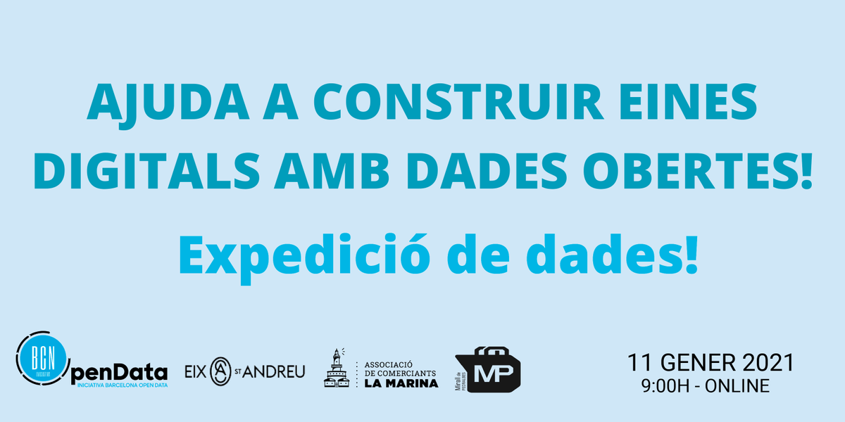 iopendatabcn's tweet photo. 🔵🏠 Ens ajudeu a difundir? #ExpedicióDataxComerç l'11 de gener de 2021! Buscarem alternatives basades en #dadesobertes pel comerç de barri @carlesagusti @NuriaEspuny @kpeiro @cristinaribas @mgarrigap @lorentemm @ictlogist @Gemmabatlle 👉 https://t.co/BEU5kYIdiL https://t.co/oyGrX5BLoH