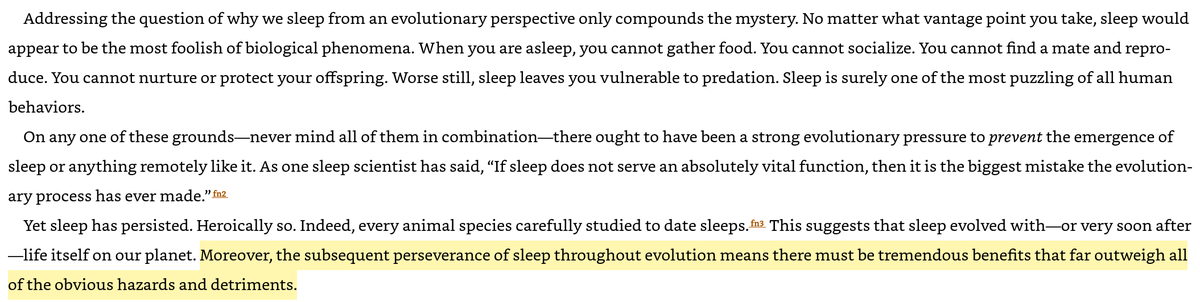 19/n The best part of the book for me was how simply the criticality of sleep is conveyed through our evolutionary journey.