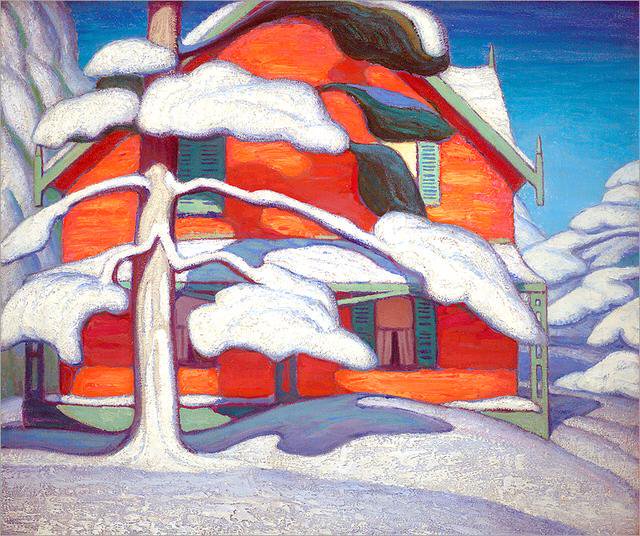 Lawren Harris, Pine Tree and Red House, Winter City, 1924