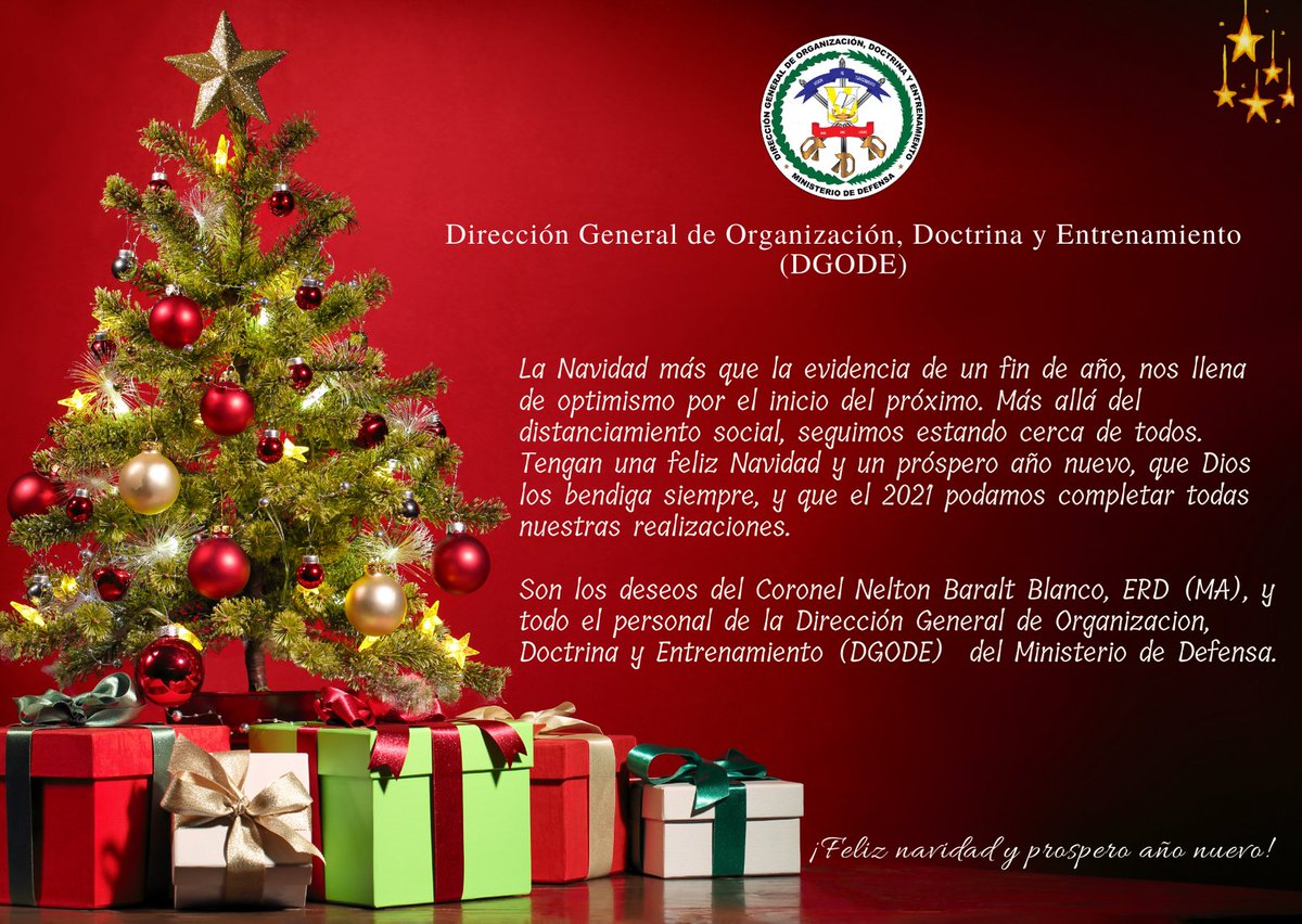 DGODE5's tweet photo. Mensaje del Director de la Dirección General de Organización, Doctrina y Entrenamiento (DGODE) del Ministerio de Defensa, Coronel, Nelton Baralt Blanco, ERD, (MA).
#SomosDGODE #MIDE #NAVIDAD #AÑONUEVO #DGODE https://t.co/0XvfINf0Jq