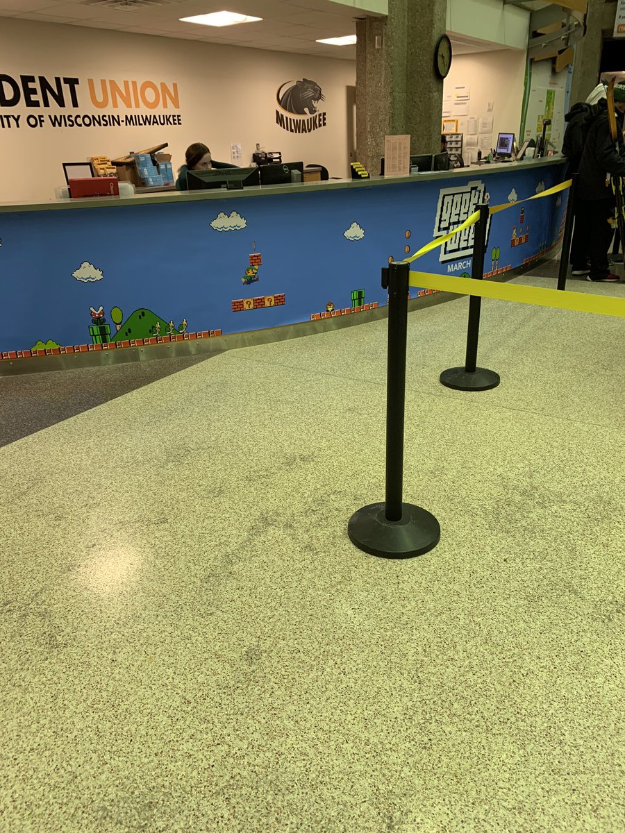 mschmit's tweet photo. flashback to #UWMGeekWeek in years past. found this picture while looking for my headshot this morning. Loved the Super Mario Brothers themed Information Desk. #UWM @UWMUnion https://t.co/V6VelnQj2w